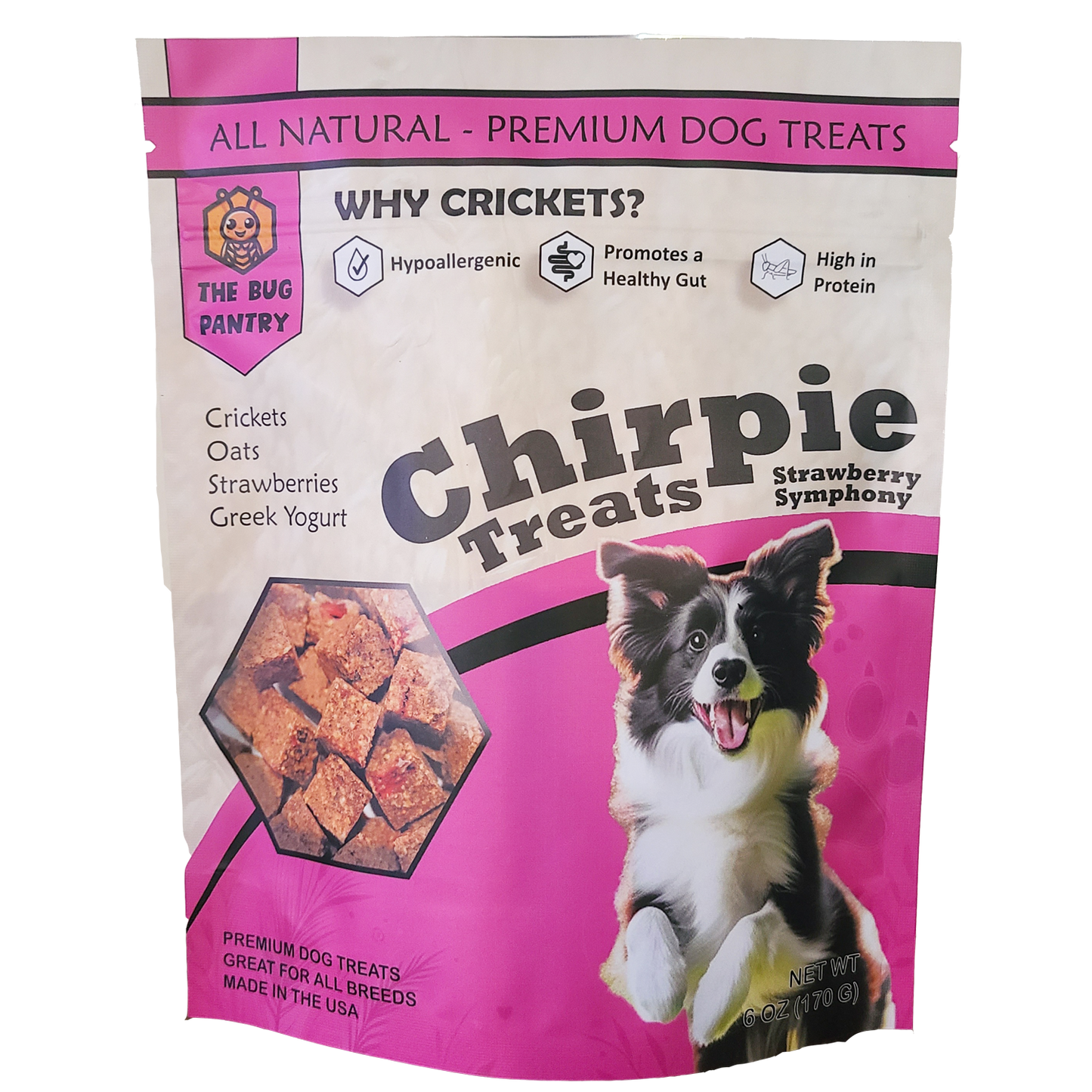 Cricket Dog Treats - High protein dog treats made with cricket protein. All-natural, sustainable dog treats. Strawberry Symphony